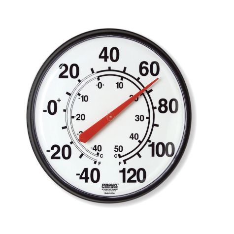 Ability One - Wall Mounted Thermometers; 12-3/4 BLACK F/C WALL THERMOMETER  - 14400188 - MSC Industrial Supply